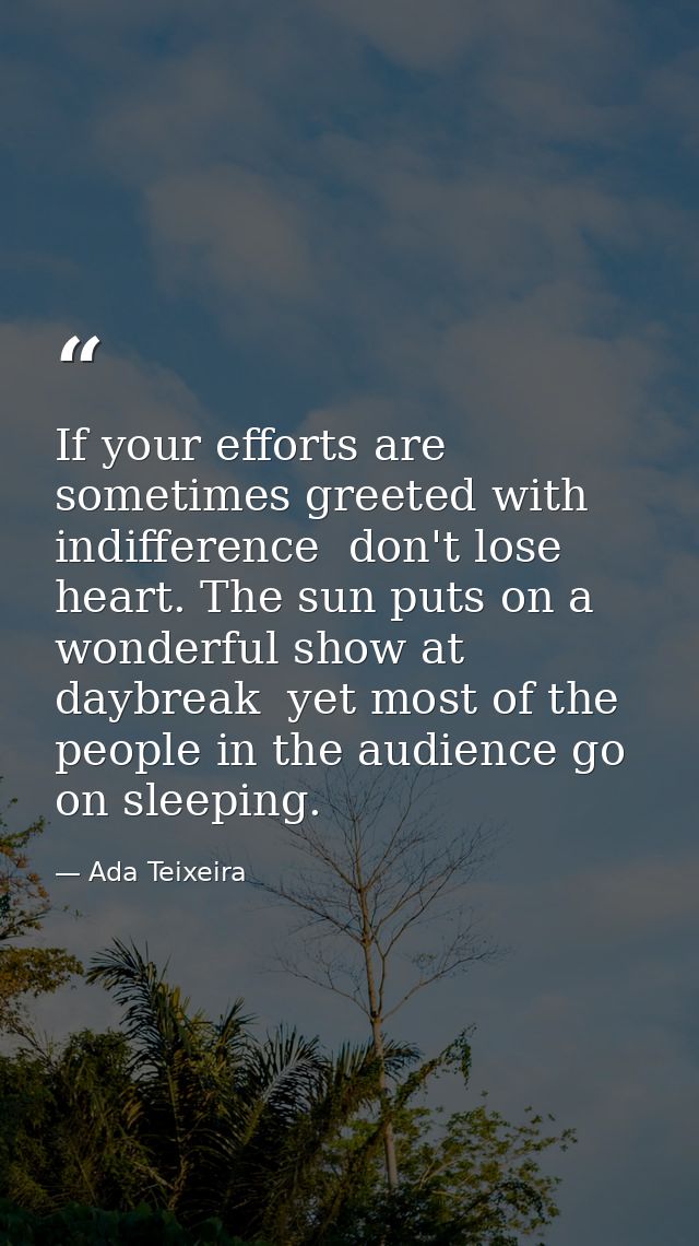 If your efforts are sometimes greeted with indifference  don't lose heart. The sun puts on a wonderful show at daybreak  — Ada Teixeira