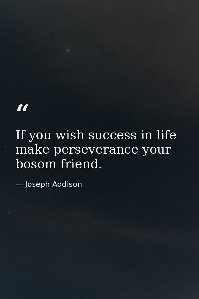If you wish success in life  make perseverance your bosom friend. — Joseph Addison