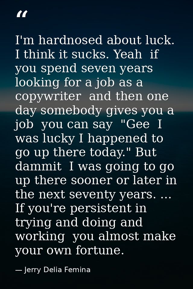 I'm hardnosed about luck. I think it sucks. Yeah  if you spend seven years looking for a job as a copywriter  and then o — Jerry Delia Femina