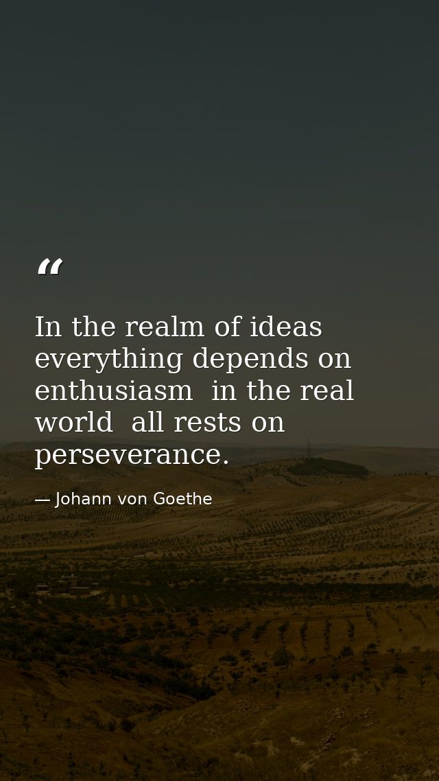 In the realm of ideas  everything depends on enthusiasm  in the real world  all rests on perseverance. — Johann von Goethe