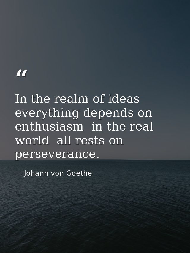 In the realm of ideas  everything depends on enthusiasm  in the real world  all rests on perseverance. — Johann von Goethe