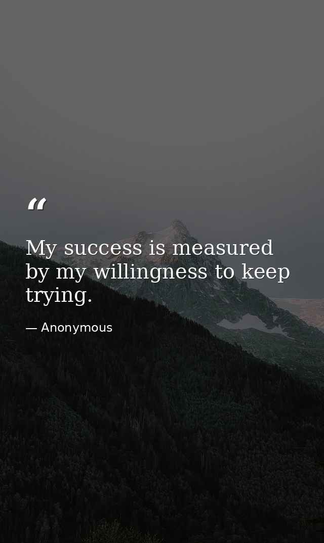 My success is measured by my willingness to keep trying. — Anonymous