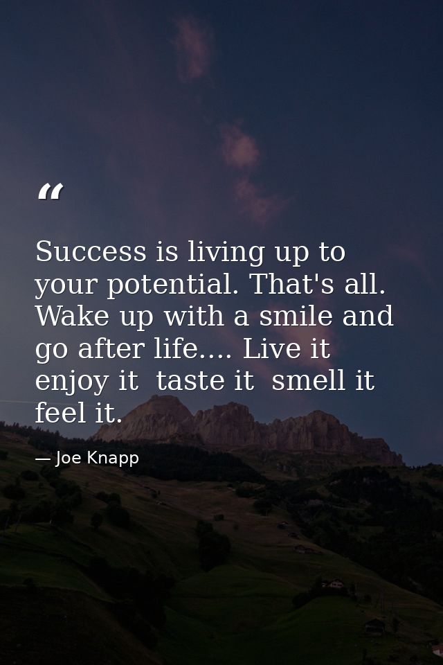 Success is living up to your potential. That's all. Wake up with a smile and go after life.... Live it  enjoy it  taste  — Joe Knapp