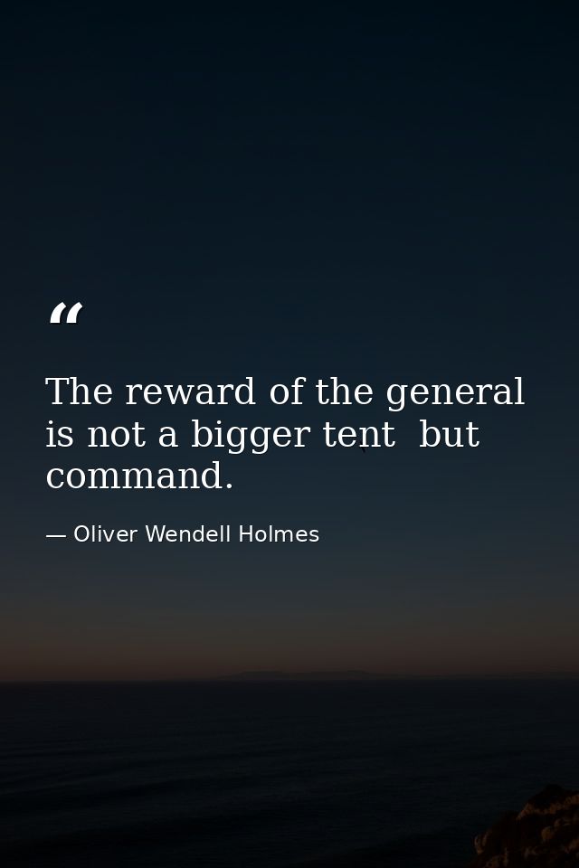 The reward of the general is not a bigger tent  but command. — Oliver Wendell Holmes