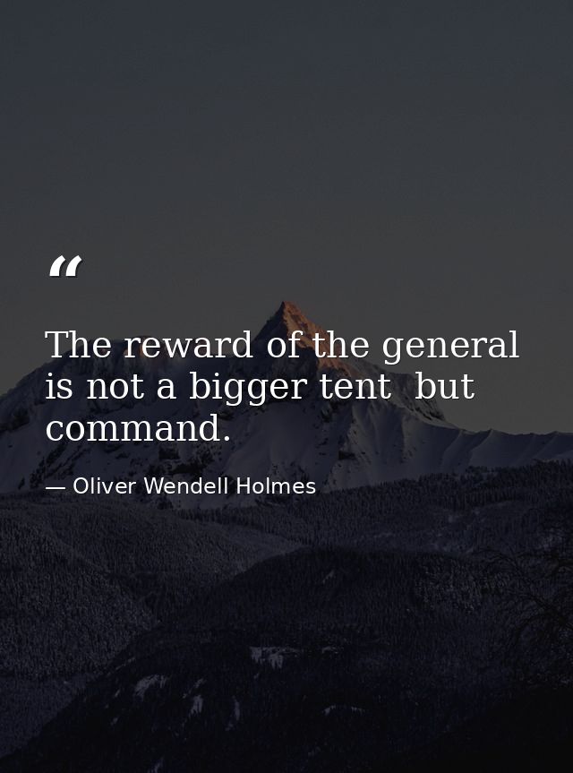 The reward of the general is not a bigger tent  but command. — Oliver Wendell Holmes