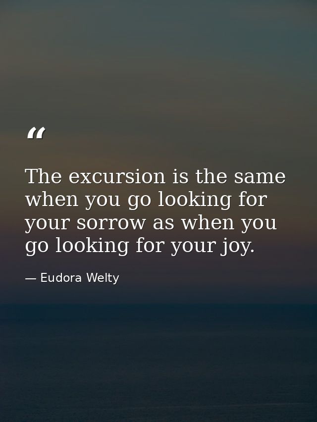 The excursion is the same when you go looking for your sorrow as when you go looking for your joy. — Eudora Welty