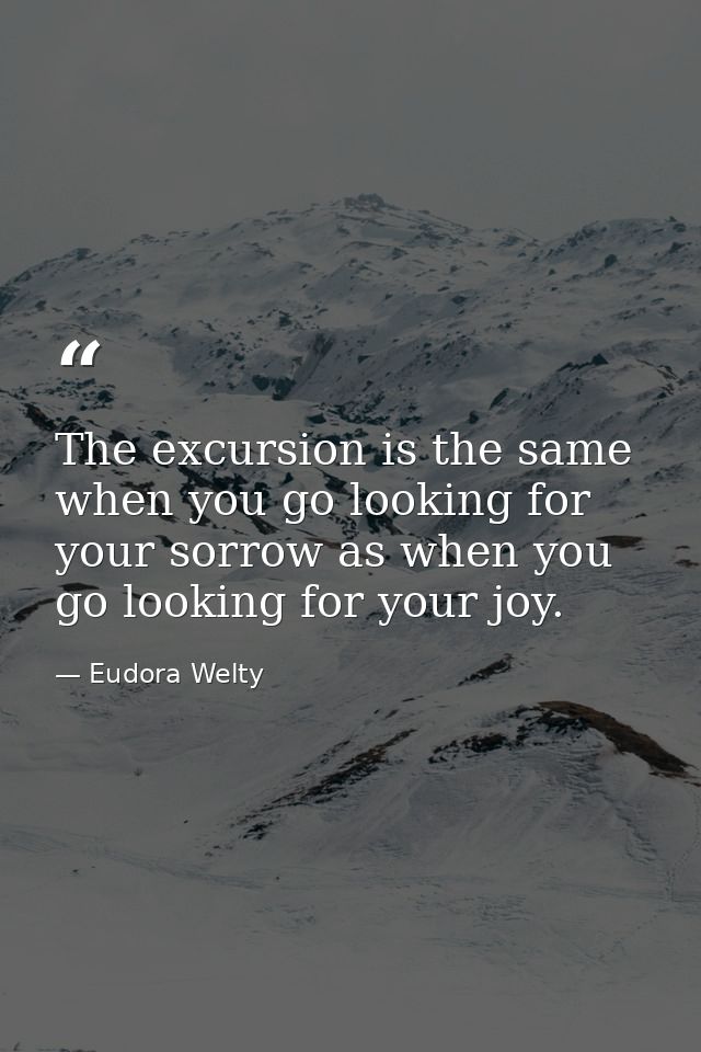 The excursion is the same when you go looking for your sorrow as when you go looking for your joy. — Eudora Welty