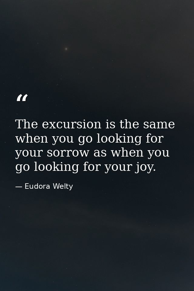 The excursion is the same when you go looking for your sorrow as when you go looking for your joy. — Eudora Welty
