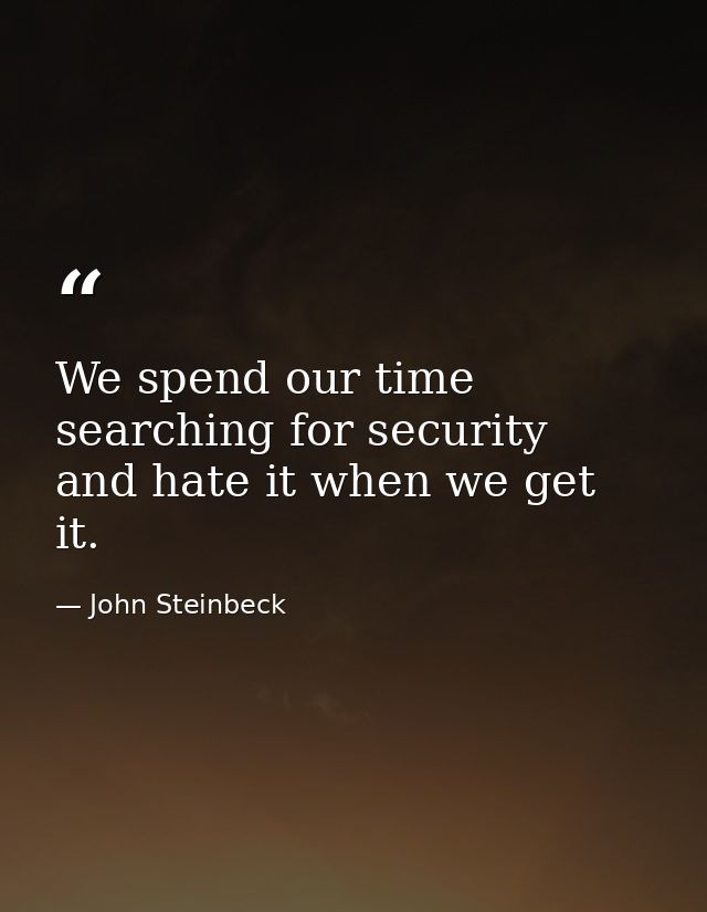 We spend our time searching for security  and hate it when we get it. — John Steinbeck