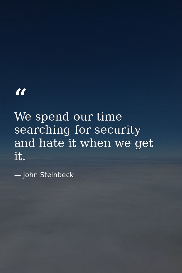 We spend our time searching for security  and hate it when we get it. — John Steinbeck