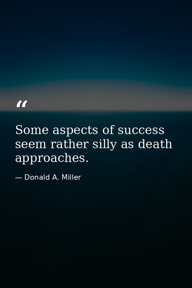 Some aspects of success seem rather silly as death approaches. — Donald A. Miller