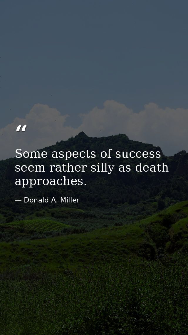 Some aspects of success seem rather silly as death approaches. — Donald A. Miller