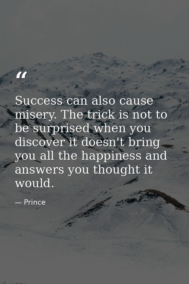 Success can also cause misery. The trick is not to be surprised when you discover it doesn't bring you all the happiness — Prince