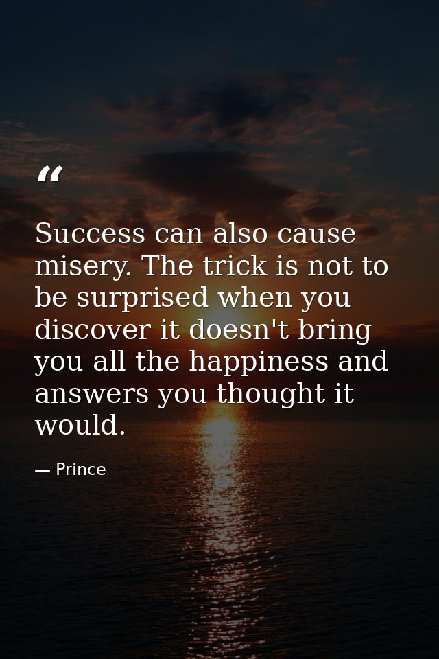Success can also cause misery. The trick is not to be surprised when you discover it doesn't bring you all the happiness — Prince
