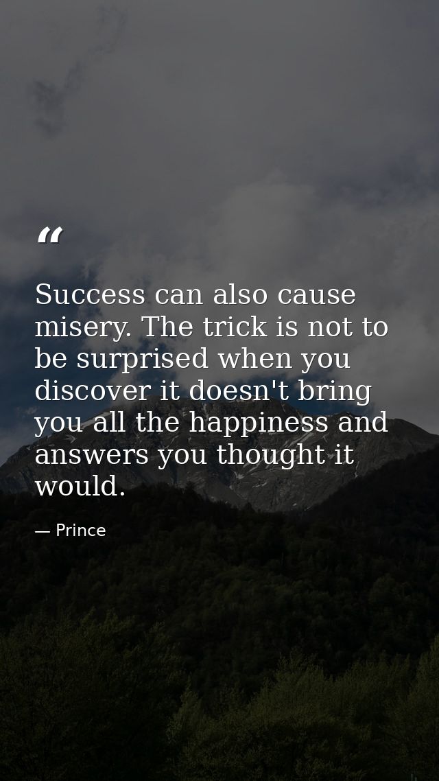 Success can also cause misery. The trick is not to be surprised when you discover it doesn't bring you all the happiness — Prince