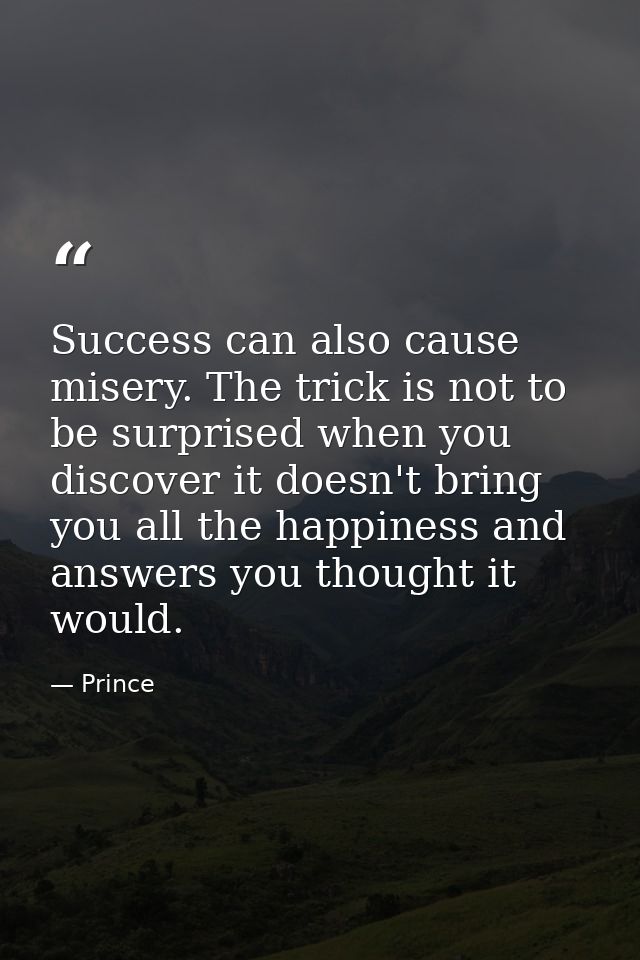 Success can also cause misery. The trick is not to be surprised when you discover it doesn't bring you all the happiness — Prince