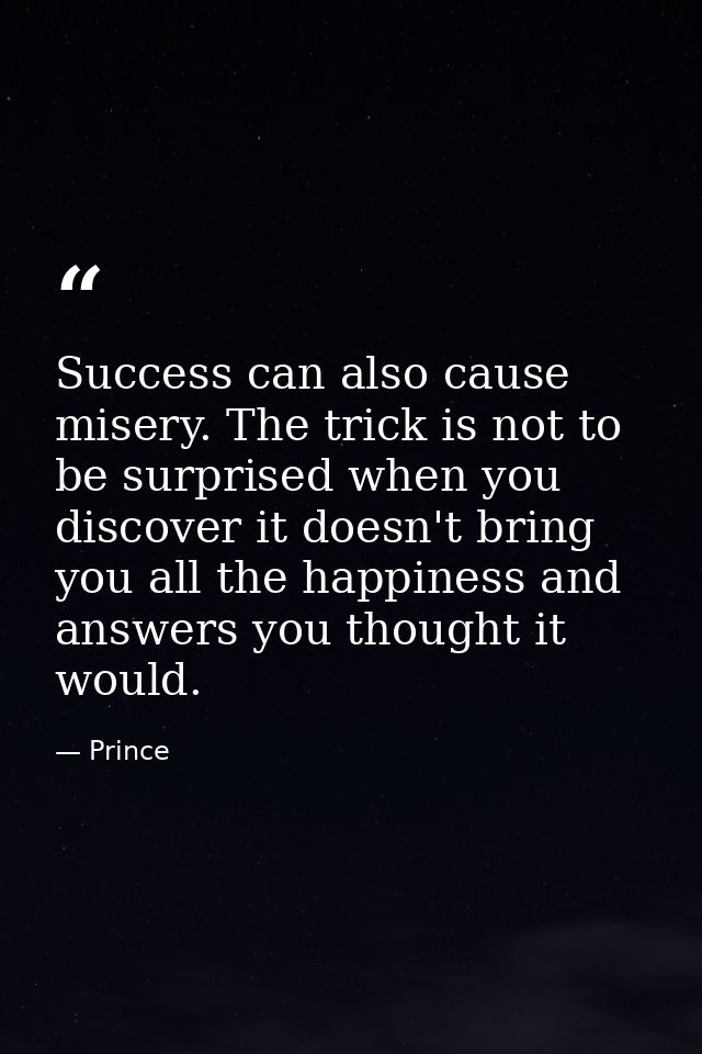 Success can also cause misery. The trick is not to be surprised when you discover it doesn't bring you all the happiness — Prince