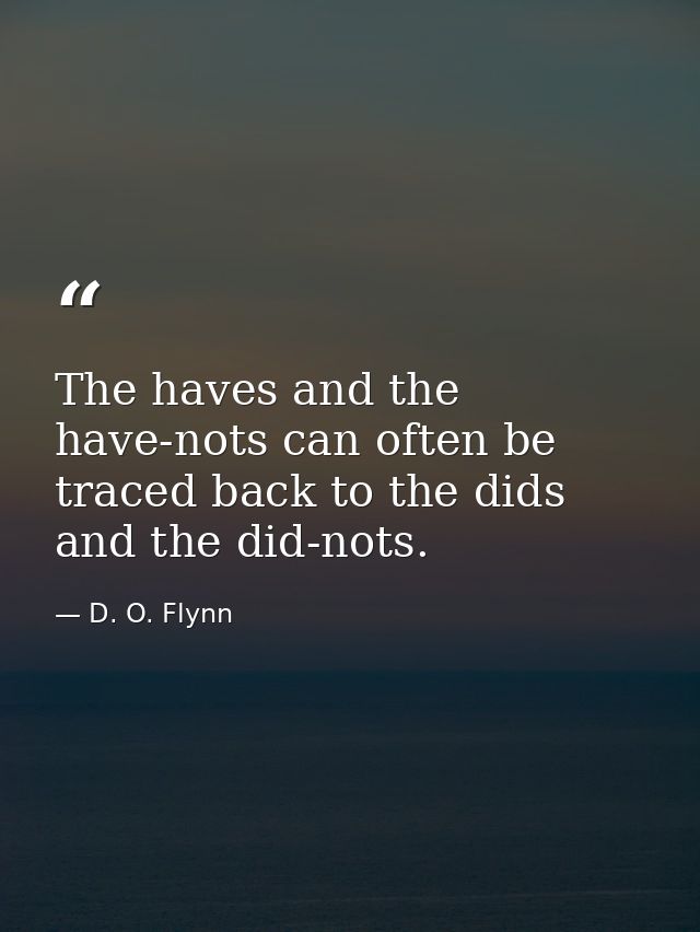 The haves and the have-nots can often be traced back to the dids and the did-nots. — D. O. Flynn