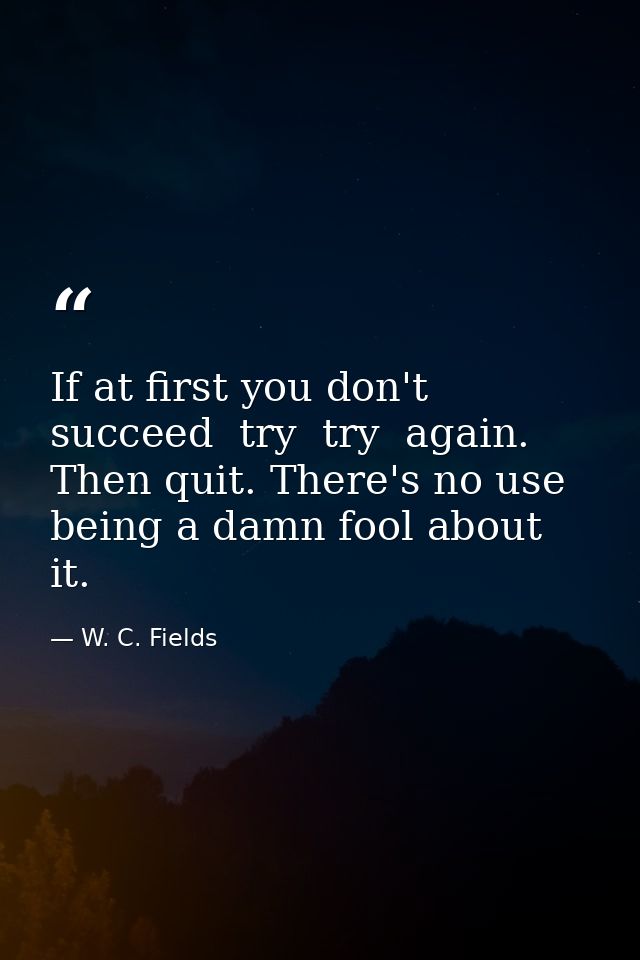 If at first you don't succeed  try  try  again. Then quit. There's no use being a damn fool about it. — W. C. Fields