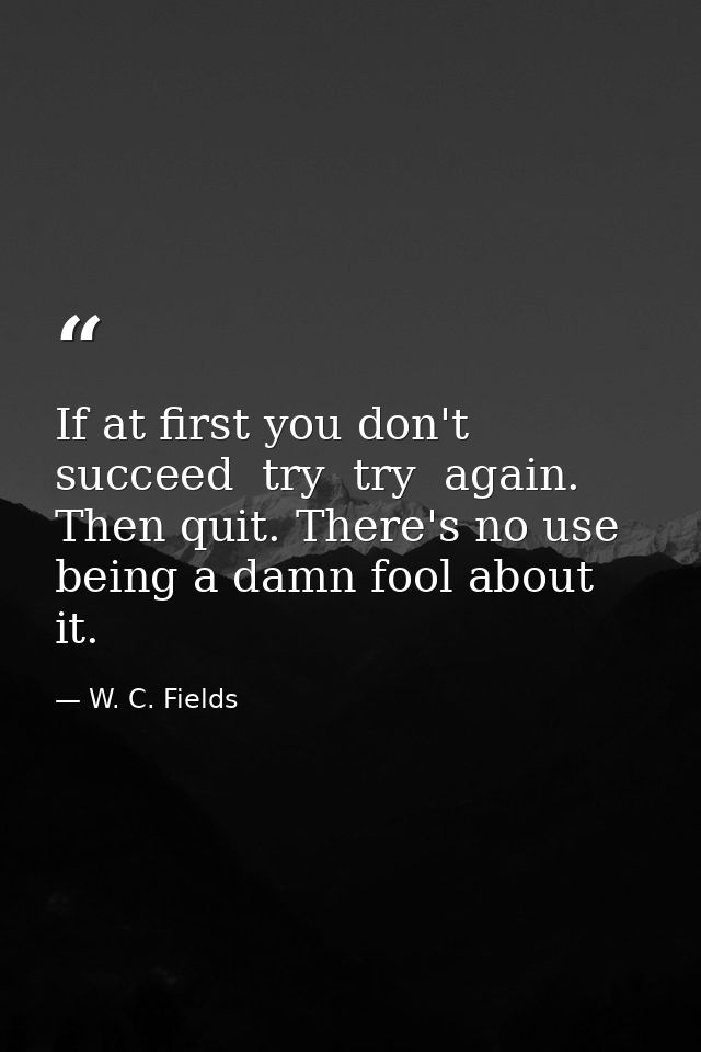 If at first you don't succeed  try  try  again. Then quit. There's no use being a damn fool about it. — W. C. Fields