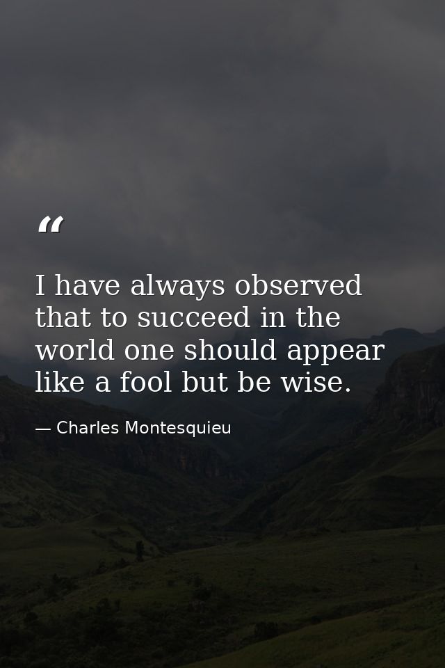 I have always observed that to succeed in the world one should appear like a fool but be wise. — Charles Montesquieu