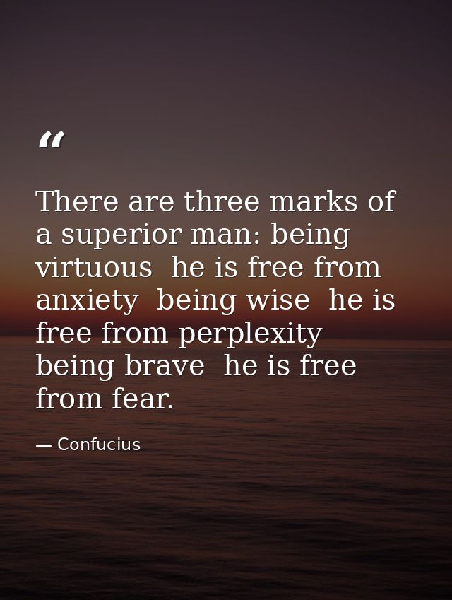 There are three marks of a superior man: being virtuous  he is free from anxiety  being wise  he is free from perplexity — Confucius
