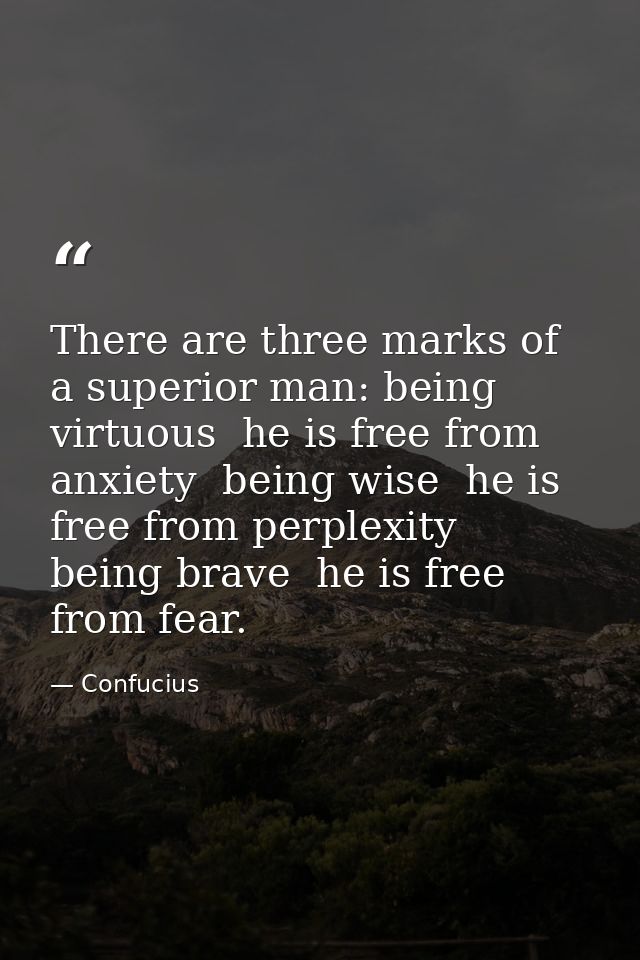 There are three marks of a superior man: being virtuous  he is free from anxiety  being wise  he is free from perplexity — Confucius