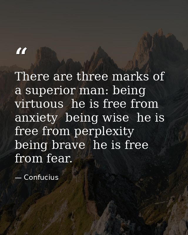 There are three marks of a superior man: being virtuous  he is free from anxiety  being wise  he is free from perplexity — Confucius