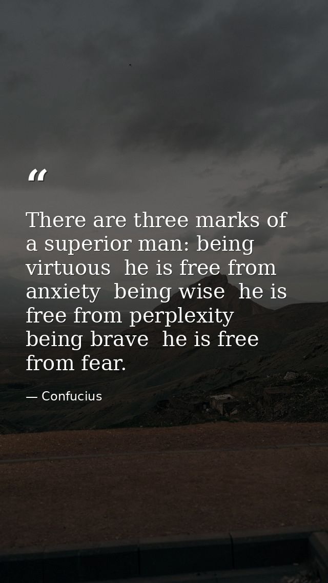 There are three marks of a superior man: being virtuous  he is free from anxiety  being wise  he is free from perplexity — Confucius