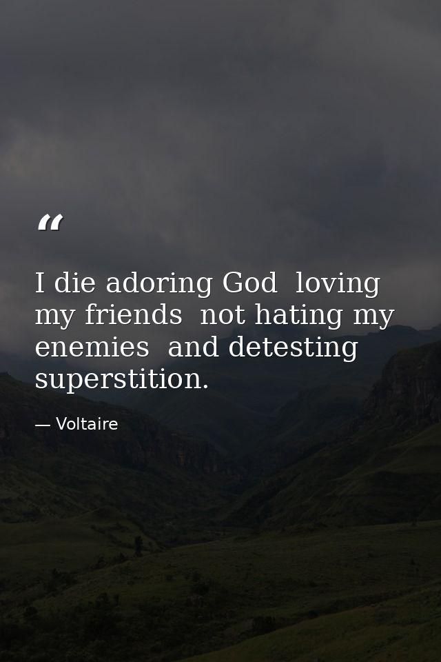 I die adoring God  loving my friends  not hating my enemies  and detesting superstition. — Voltaire