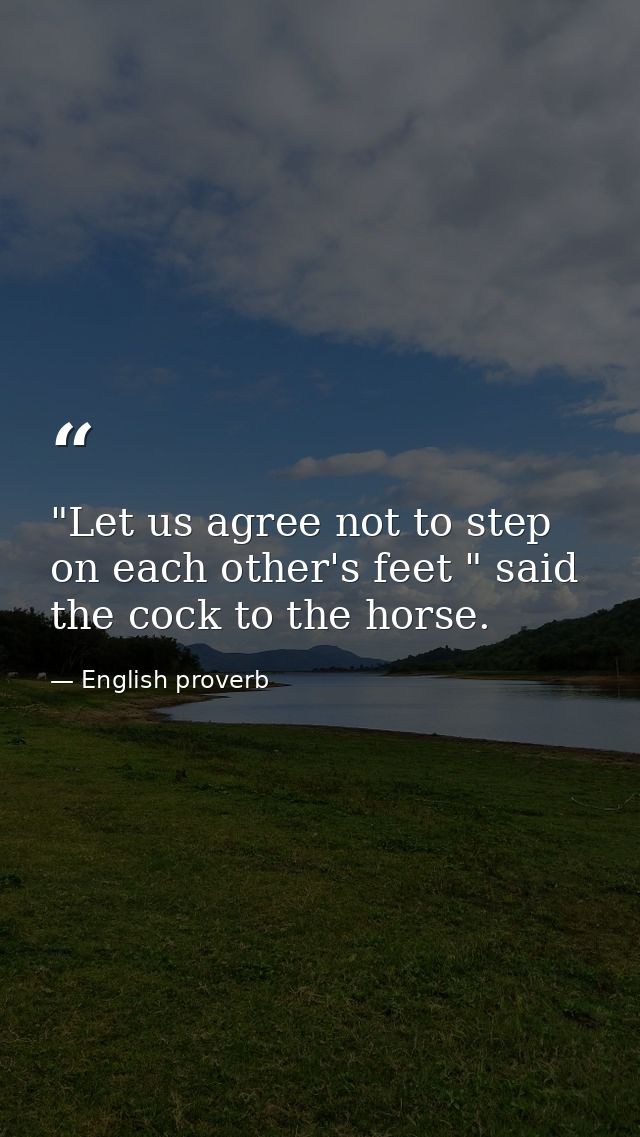 "Let us agree not to step on each other's feet " said the cock to the horse. — English proverb
