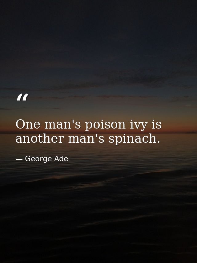 One man's poison ivy is another man's spinach. — George Ade