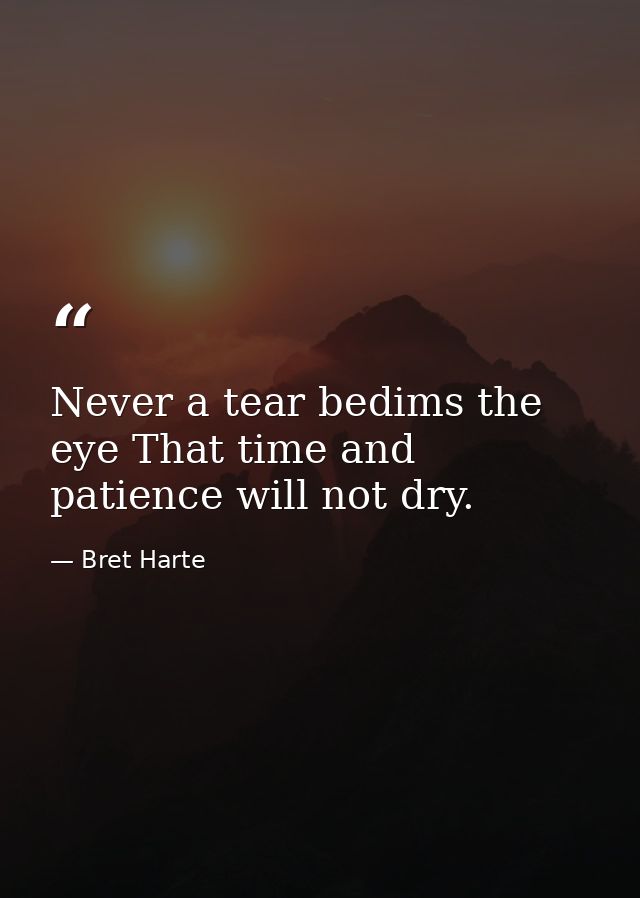 Never a tear bedims the eye That time and patience will not dry. — Bret Harte