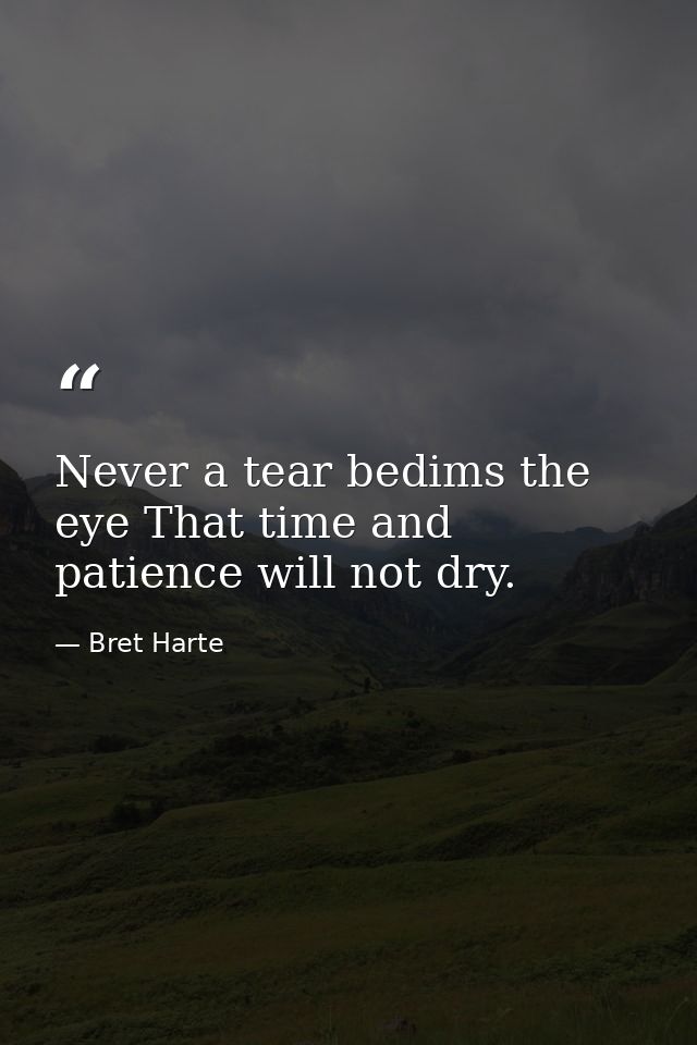 Never a tear bedims the eye That time and patience will not dry. — Bret Harte