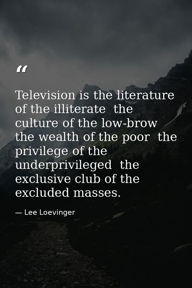 Television is the literature of the illiterate  the culture of the low-brow  the wealth of the poor  the privilege of th — Lee Loevinger