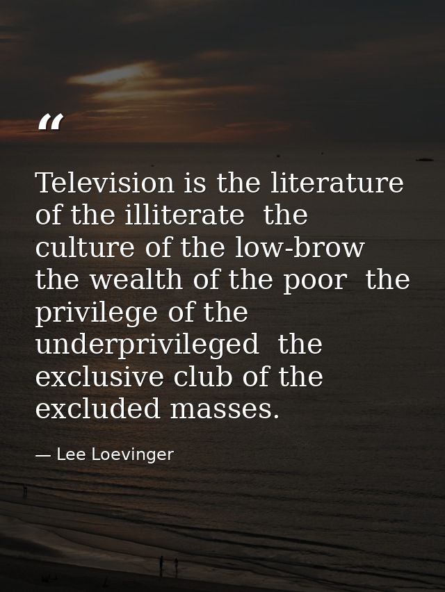 Television is the literature of the illiterate  the culture of the low-brow  the wealth of the poor  the privilege of th — Lee Loevinger