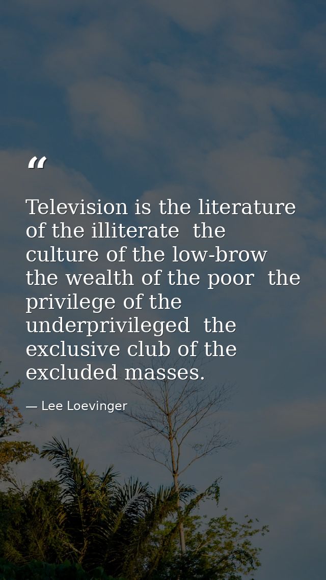 Television is the literature of the illiterate  the culture of the low-brow  the wealth of the poor  the privilege of th — Lee Loevinger