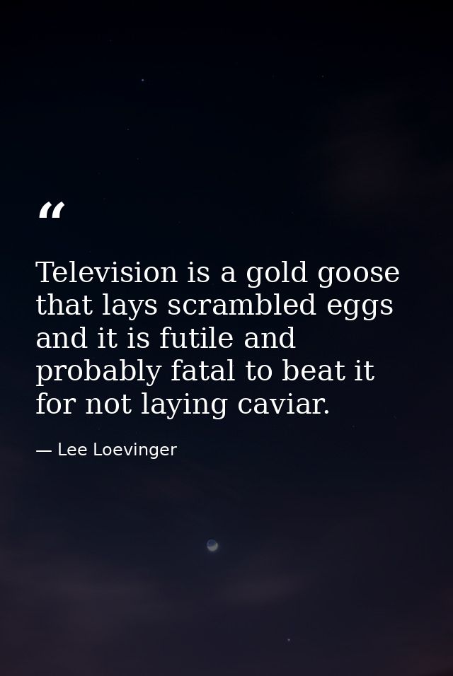 Television is a gold goose that lays scrambled eggs  and it is futile and probably fatal to beat it for not laying cavia — Lee Loevinger