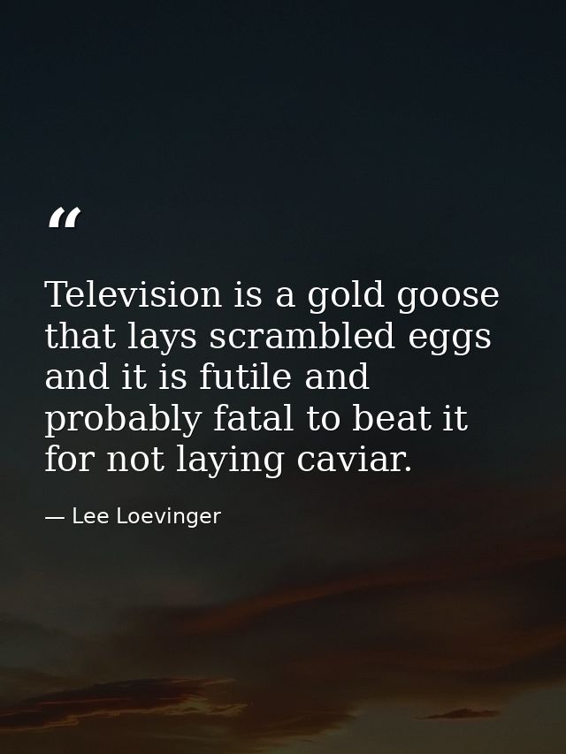 Television is a gold goose that lays scrambled eggs  and it is futile and probably fatal to beat it for not laying cavia — Lee Loevinger