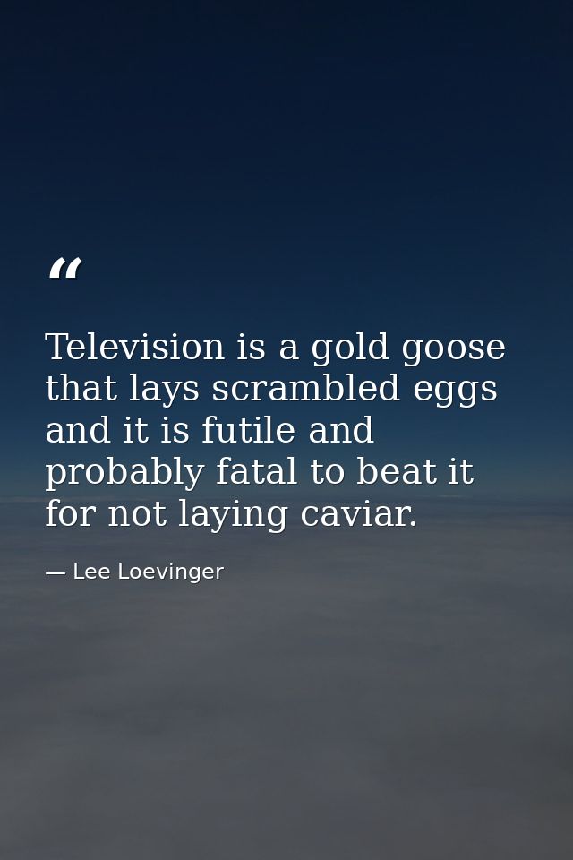 Television is a gold goose that lays scrambled eggs  and it is futile and probably fatal to beat it for not laying cavia — Lee Loevinger