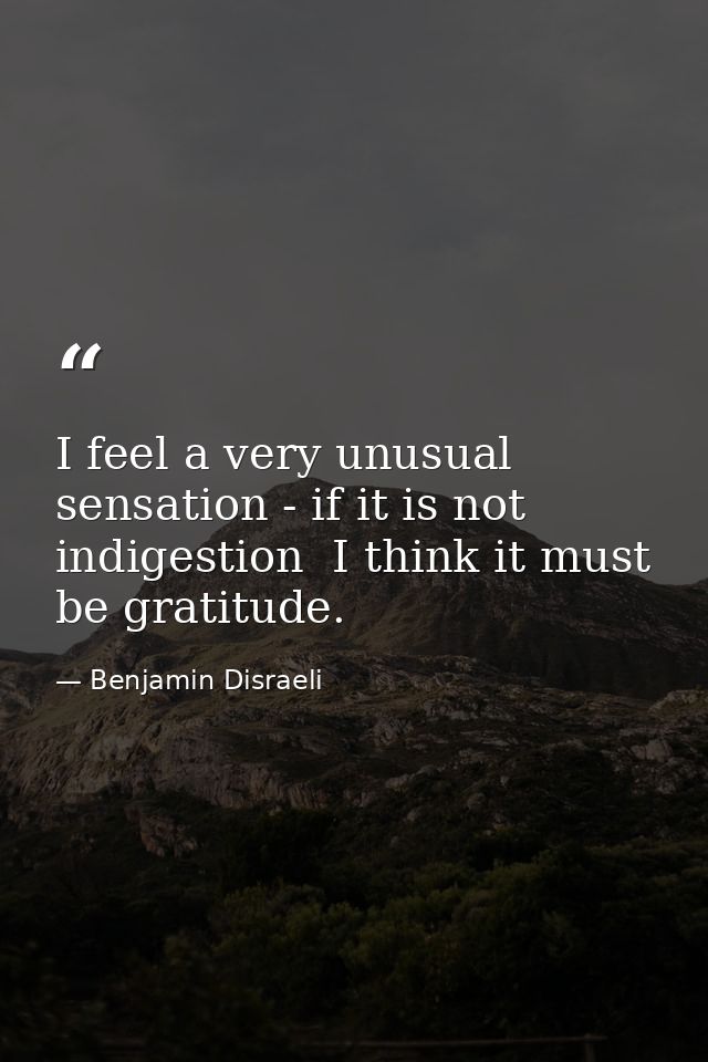 I feel a very unusual sensation - if it is not indigestion  I think it must be gratitude. — Benjamin Disraeli
