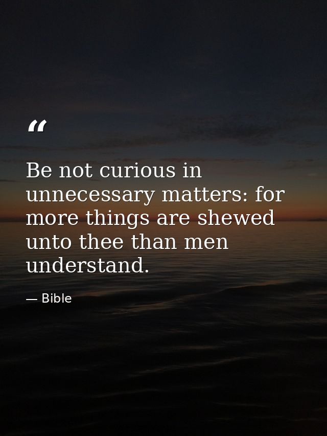 Be not curious in unnecessary matters: for more things are shewed unto thee than men understand. — Bible