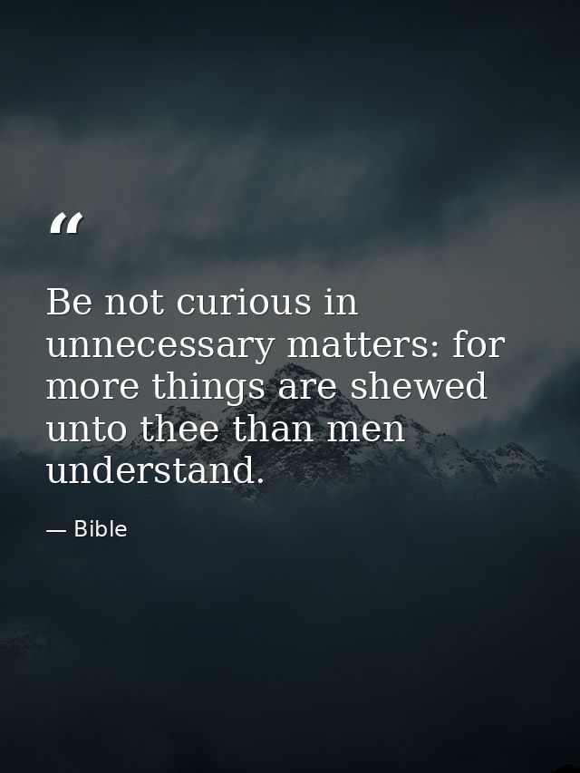 Be not curious in unnecessary matters: for more things are shewed unto thee than men understand. — Bible