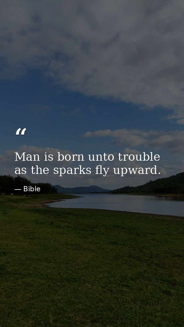 Man is born unto trouble  as the sparks fly upward. — Bible