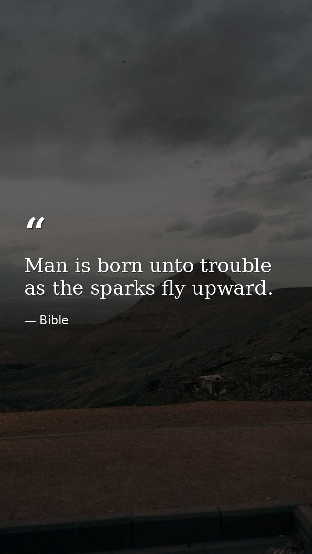 Man is born unto trouble  as the sparks fly upward. — Bible