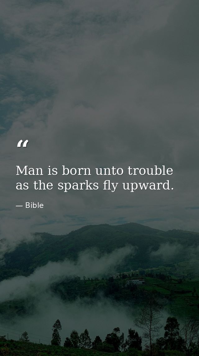 Man is born unto trouble  as the sparks fly upward. — Bible