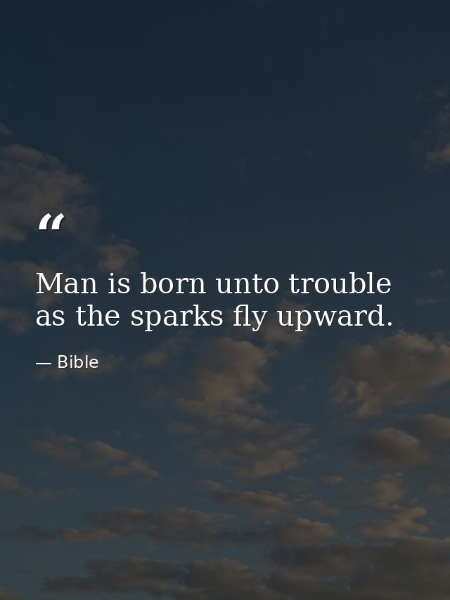 Man is born unto trouble  as the sparks fly upward. — Bible