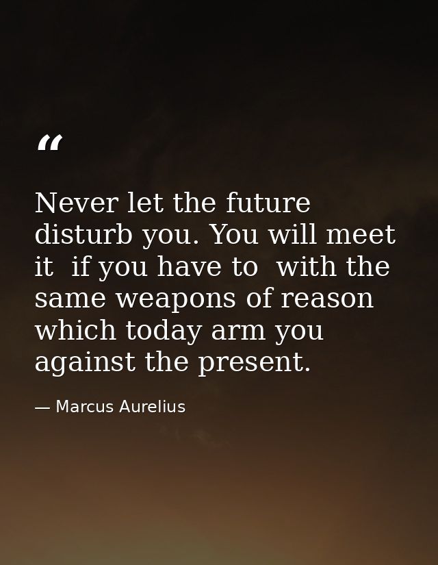 Never let the future disturb you. You will meet it  if you have to  with the same weapons of reason which today arm you  — Marcus Aurelius