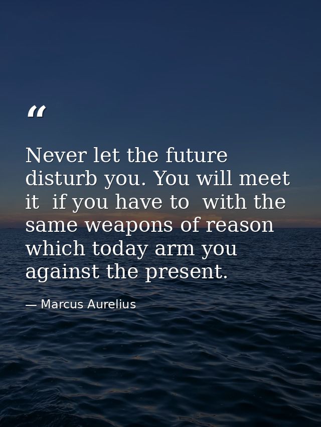 Never let the future disturb you. You will meet it  if you have to  with the same weapons of reason which today arm you  — Marcus Aurelius