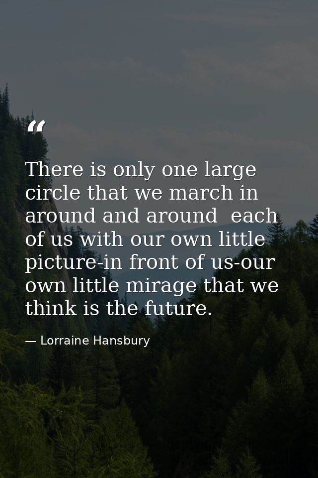 There is only one large circle that we march in  around and around  each of us with our own little picture-in front of u — Lorraine Hansbury